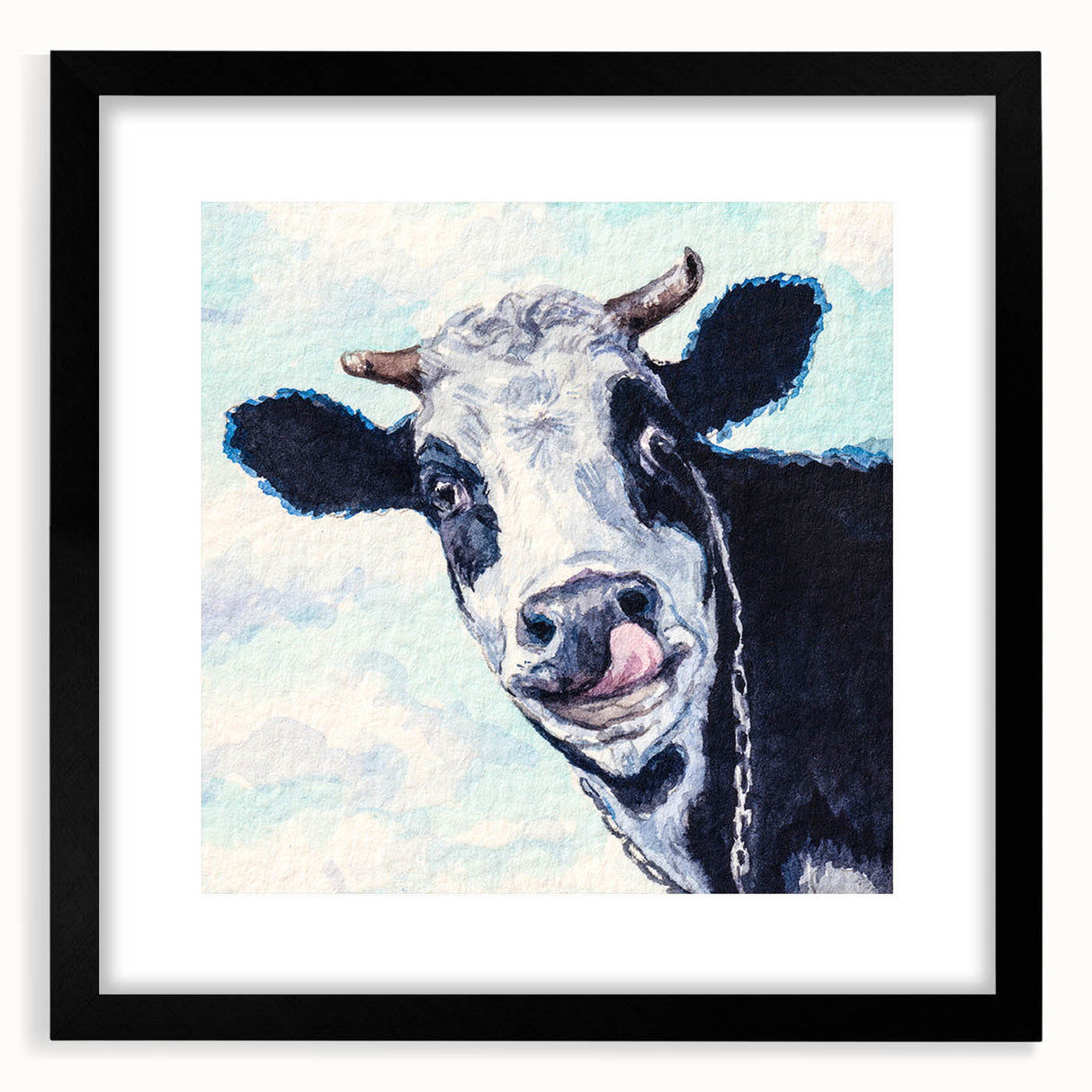 Black-framed wall art showcasing a detailed illustration of a cow design, part of the 'Animals A Wild Life' collection, perfect for animal lovers and modern decor.