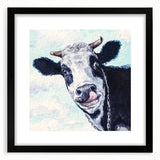 Black-framed wall art showcasing a detailed illustration of a cow design, part of the 'Animals A Wild Life' collection, perfect for animal lovers and modern decor.