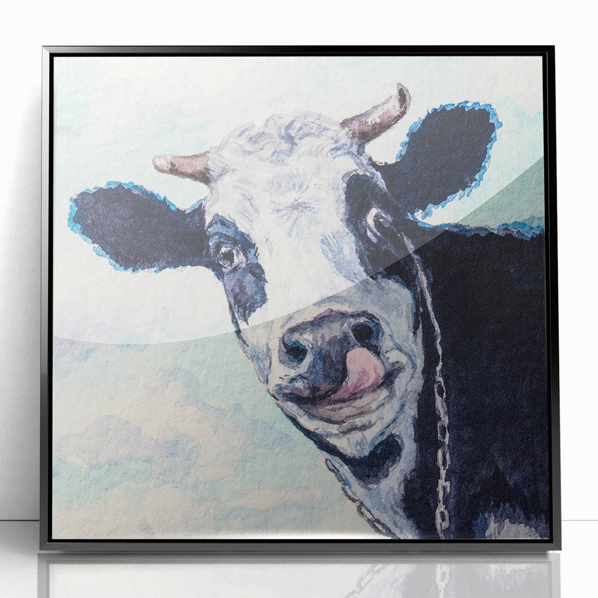 Framed acrylic wall art featuring a stylish black cow design from the "Animals: A Wild Life" collection, showcasing modern aesthetics and vibrant details, perfect for animal lovers and home decor enthusiasts.