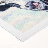 Rolled canvas wall art showcasing a colorful cow design inspired by wildlife, featuring vibrant hues and intricate patterns, perfect for animal lovers' home decor.