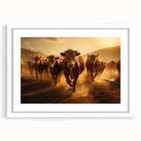 Framed wall art featuring a cow design from the "Animals A Wild Life" collection, showcasing a white mat and sleek frame, perfect for rustic or farmhouse decor.