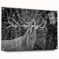 Side view of a deer wall art piece displayed in acrylic glass, showcasing intricate wildlife design with vivid colors and stylish pins for mounting. This artwork adds a touch of nature to any space, perfect for animal lovers and home decor enthusiasts.
