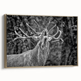 Framed wall art featuring a majestic deer design in a gold frame, showcasing intricate details and natural colors, perfect for enhancing home decor.