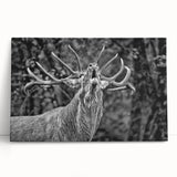 Stretched canvas wall art featuring a serene deer design in a forest setting, showcasing earthy tones and intricate details, perfect for nature-themed decor.