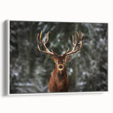 Framed wall art featuring a serene deer design in a white setting, showcasing intricate details and natural colors, perfect for wildlife enthusiasts and home decor.