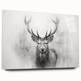 Acrylic wall art showcasing a side view of a deer design, featuring intricate details and vibrant colors, displayed with decorative pins against a minimalist background.
