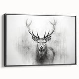 Framed wall art featuring a striking deer design in a black frame, showcasing vibrant colors and intricate details, perfect for nature-inspired decor. This piece adds a touch of wilderness to any interior space.