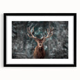 Framed wall art featuring a majestic deer design, elegantly matted in black, showcasing detailed wildlife illustration ideal for home decor enthusiasts.