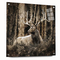 Side view of a deer design wall art collection made of acrylic glass, showcasing vibrant colors and intricate details, mounted with decorative pins against a neutral background. This piece enhances any wildlife-themed decor with its elegant portrayal of nature.