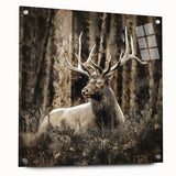 Side view of a deer design wall art collection made of acrylic glass, showcasing vibrant colors and intricate details, mounted with decorative pins against a neutral background. This piece enhances any wildlife-themed decor with its elegant portrayal of nature.