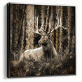 Framed canvas wall art showcasing a majestic deer design in a natural setting, featuring a sleek black frame, perfect for enhancing modern home decor.