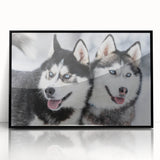 Framed wall art collection showcasing a vibrant dog design against a black background, ideal for pet lovers' home decor. Acrylic frame enhances visuals.