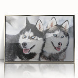 Framed wall art collection showcasing a dog-themed design with vibrant colors and intricate details, set in a sleek silver frame for a modern touch.