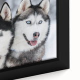 Close-up of a framed canvas wall art piece showcasing a vibrant dog design, featuring rich colors and intricate details, perfect for animal lovers and home decor.