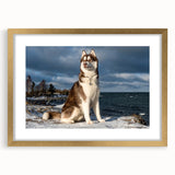 Framed wall art print showcasing a vibrant dog design from the "Animals A Wild Life" collection, featuring a gold mat and stylish frame, perfect for home decor.