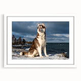 Framed wall art showcasing a playful dog design, featuring a white mat and sleek frame, perfect for adding charm to any home decor. Ideal for animal lovers.