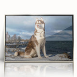 Framed wall art showcasing a silver-accented dog design in a vibrant wildlife theme, perfect for home decor or animal lovers, enhancing any room's aesthetic.