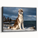 Framed wall art featuring a vibrant dog design from the "Animals A Wild Life" collection, showcasing a black side view on a textured canvas, perfect for pet lovers.