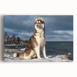 Colorful stretched canvas wall art depicting playful dogs in a wild landscape, showcasing vibrant colors and intricate details, perfect for animal lovers and home decor.