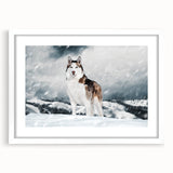 Framed wall art collection featuring a playful design of wild dogs, displayed with a white mat and frame, perfect for animal lovers and home decor enthusiasts.