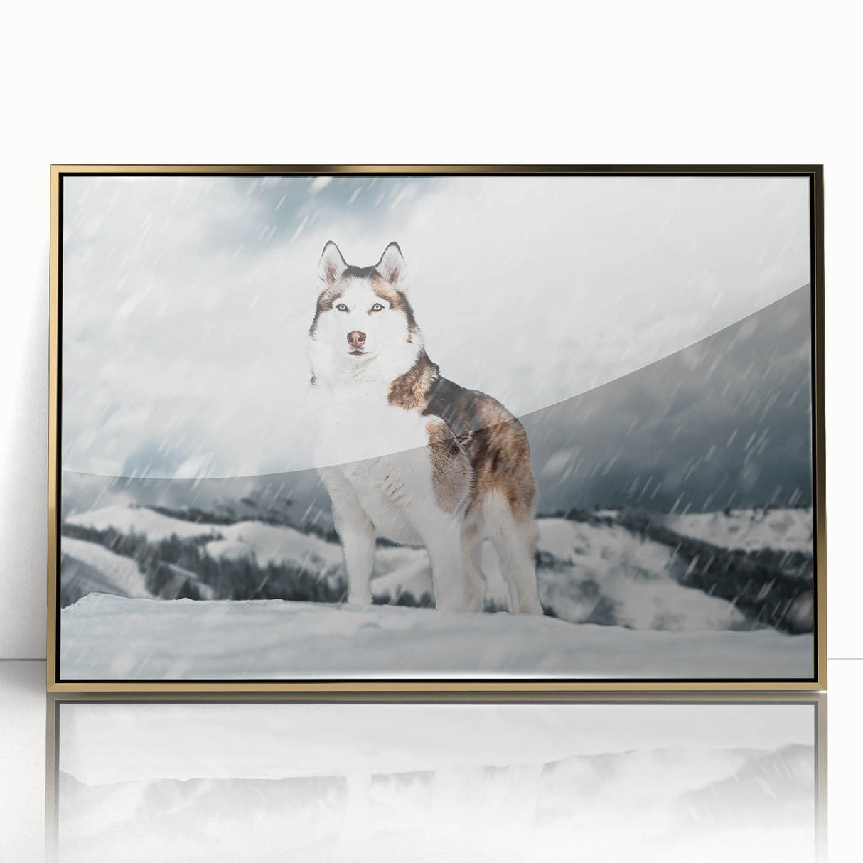 Framed wall art collection showcasing a vibrant design of wild dogs in a gold-accented frame, perfect for adding a touch of nature-inspired elegance to home decor.