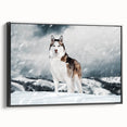 Framed canvas wall art depicting a vibrant collection of wild dogs in a natural setting, showcasing detailed textures and colors, perfect for animal lovers.