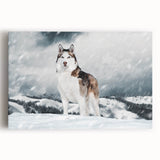 Vibrant stretched canvas wall art showcasing a playful dog design, perfect for animal lovers, featuring bright colors and intricate details in a contemporary style.