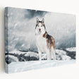 Stretched canvas artwork showcasing a vibrant collection of wild dog designs in a natural setting, perfect for animal lovers and home decor enthusiasts.