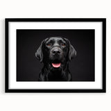 Framed wall art featuring a captivating design of various dog breeds in a colorful, artistic style, set against a sleek black mat. Ideal for pet lovers and home decor enthusiasts.