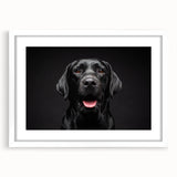 Framed wall art featuring a whimsical dog design with vibrant colors and playful details, set in a white mat, perfect for enhancing home decor with a love for animals.