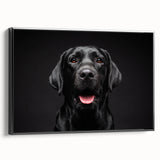Framed wall art featuring a stylish design of various dog breeds, displayed in a modern black frame. The canvas showcases vibrant colors and intricate details, adding a touch of elegance to any living space. Perfect for dog lovers and home decor enthusiasts.