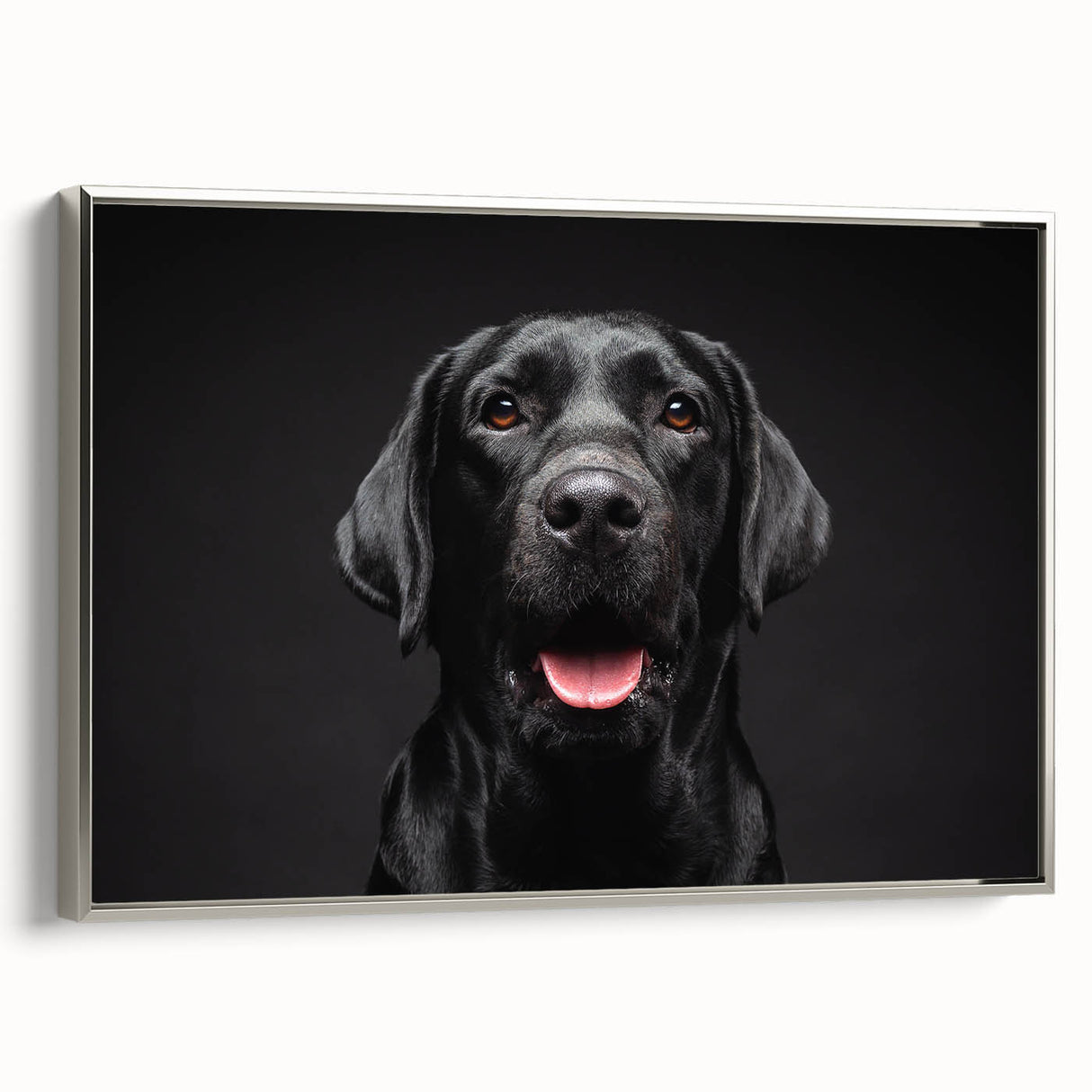 Framed canvas wall art featuring a vibrant design of wild dogs in a natural setting, highlighted with a sleek silver frame, perfect for animal lovers and home decor enthusiasts.