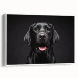 Framed canvas wall art showcasing a playful dog design with vibrant colors, featuring a white frame, ideal for enhancing any pet lover's home decor.
