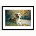 Framed wall art featuring a striking design of various dog breeds on a black background, showcasing vibrant colors and intricate details in an 18-inch frame.