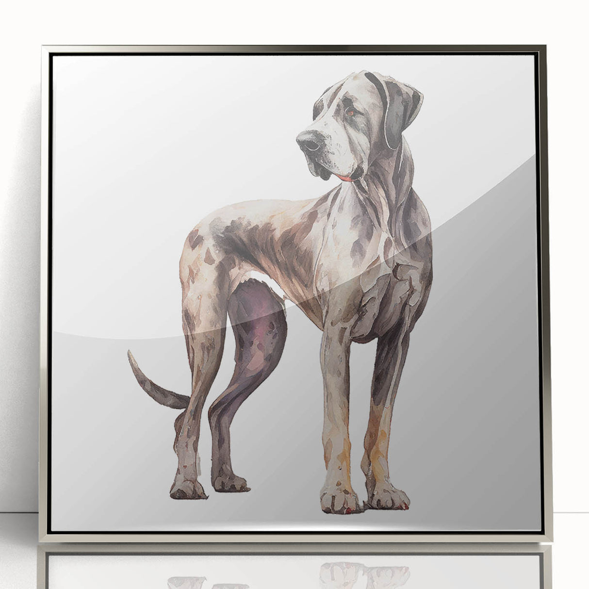 Framed wall art collection featuring a vibrant design of wild animals and dogs, showcasing intricate details and a sleek silver frame, perfect for home decor.