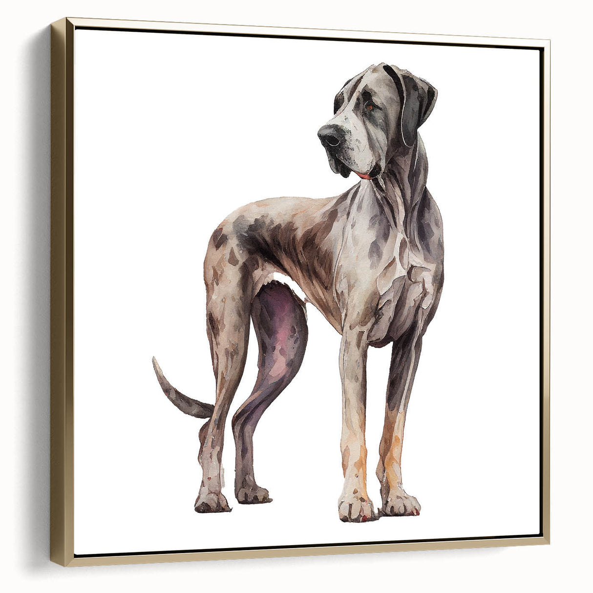 Framed canvas wall art depicting a lively dog design, showcasing vibrant colors and intricate details, perfect for adding a playful touch to home decor.