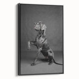 Framed canvas wall art showcasing a vibrant dog design from the "Animals: A Wild Life" collection, featuring a sleek black frame and side view, perfect for pet lovers’ decor.