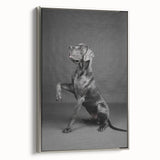 Framed canvas wall art showcasing a vibrant dogs design from the "Animals A Wild Life" collection, featuring a sleek silver frame and side view perspective, perfect for adding character to any room.