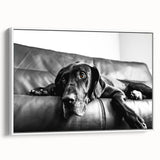 Framed canvas wall art showcasing a vibrant dog design from the 'A Wild Life' collection, set against a white backdrop, perfect for animal lovers' decor.
