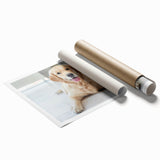 Vibrant rolled print showcasing a collection of whimsical dog illustrations on a textured background, perfect for animal lovers and home decor enthusiasts.