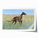 Vibrant wall art print showcasing a playful design of various dog breeds in a whimsical, colorful style, perfect for animal lovers and home decor enthusiasts.