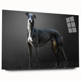 Side view of a sleek acrylic glass wall art piece showcasing a vibrant dog design, part of an animal-themed collection, perfect for modern home decor.