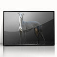 Framed wall art collection featuring a vibrant dog design on a black background, showcasing the playful nature of canines in an acrylic format, ideal for animal lovers.