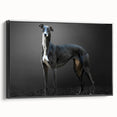 Framed canvas wall art collection featuring a wild dog design, showcasing detailed illustrations in vibrant colors against a black background, perfect for animal lovers.