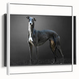 Framed wall art collection showcasing a vibrant dog-themed design on a white canvas, perfect for animal lovers and home decor enthusiasts, side view display.