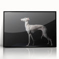 Framed acrylic wall art featuring a vibrant design of wild dogs, set against a sleek black frame, perfect for adding a modern touch to home decor.