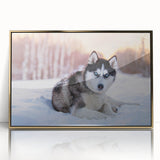 Framed wall art collection featuring a vibrant illustration of various dog breeds set against a gold-accented background, perfect for animal lovers' decor.