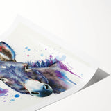 Donkey-themed wall art print showcasing a whimsical design featuring vibrant colors and playful elements, perfect for animal lovers and home decor enthusiasts.