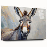 Side view of a donkey-themed wall art piece, showcasing vibrant colors and intricate details, framed in acrylic glass and ready for display. Perfect for animal lovers and home decor enthusiasts.