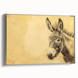 Framed canvas wall art showcasing a stylish silver donkey design in profile view, perfect for animal lovers and contemporary decor enthusiasts.
